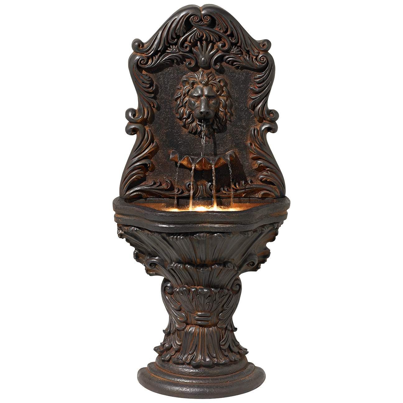 Imperial Lion Acanthus 50" High Fountain with LED Light | Lamps Plus