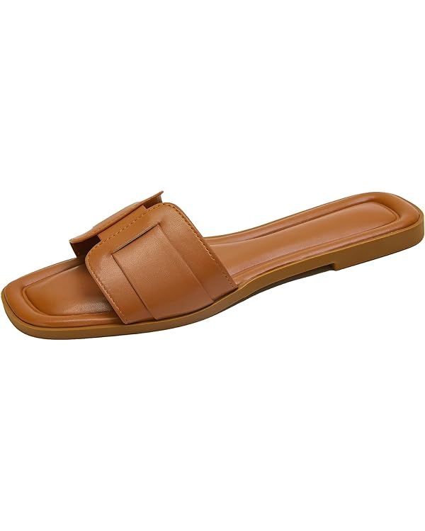 Stratuxx Kaze Womens Flat Sandals Flat Slide Sandals Metallic Flats Sandals | Amazon (US)