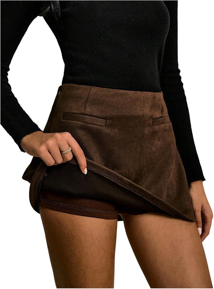 Milumia Women's Faux Suede Mini Skirts Fall A Line Casual Short Skirt with Shorts Underneath | Amazon (US)