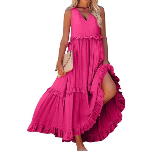 Farm Rio Doop,Plus Size Dresses for Curvy Women Summer Casual V-Neck Smocked Maxi Dress Loose Flowy Ruffle Sundress with Pockets | Amazon (US)