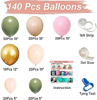 140Pcs Sage Green Peach Blush Pink Balloon Garland Arch Kit for Baby Bridal Shower Wedding Jungle... | Amazon (US)