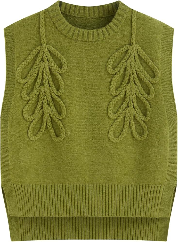 CIDER Sweater Vest Women Round Neck Sleeveless Cute Cable Knit Tops | Amazon (US)