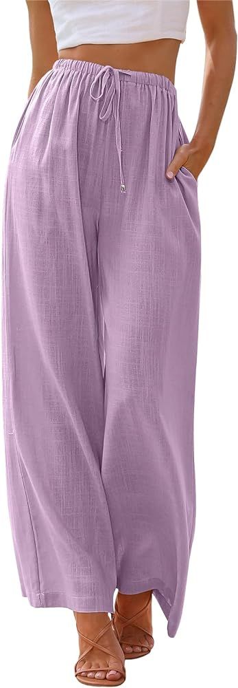 LILLUSORY Women's Linen Summer Palazzo Pants Flowy Wide Leg Beach Pants with Pockets | Amazon (US)