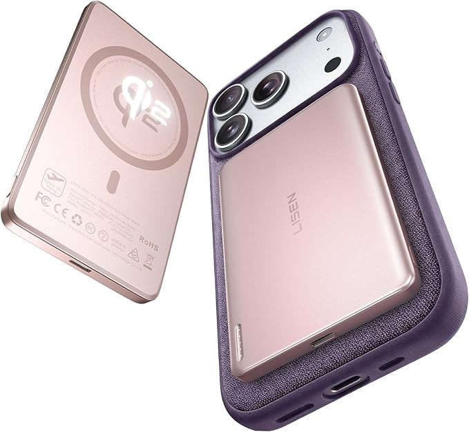 LISEN Qi2 15W Ultra Slim MagSafe Battery Pack,5000mAh Fast Charging MagSafe Power Bank Slim Wirel... | Amazon (US)