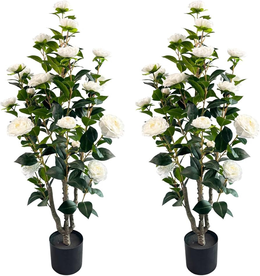 3.4ft Artificial Camellia Tree | White Flowers & Green Leaves | Indoor Outdoor Decor, No Maintena... | Amazon (US)