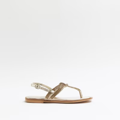 Gold diamante sandals | River Island (UK & IE)