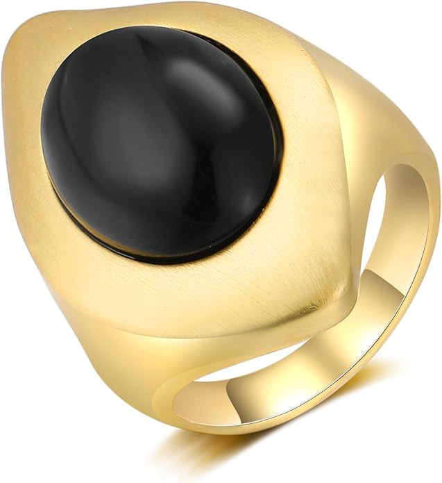 Gold Chunky Rings for Women, Vintage Stone Statement Band Rings Metal Rings Cocktail Costume Jewe... | Amazon (US)