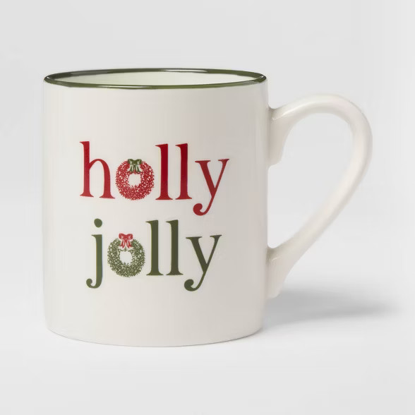 16oz Stoneware Holly Jolly Christmas Mug White - Threshold™ | Target