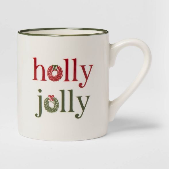 16oz Stoneware Holly Jolly Mug White - Threshold™ | Target