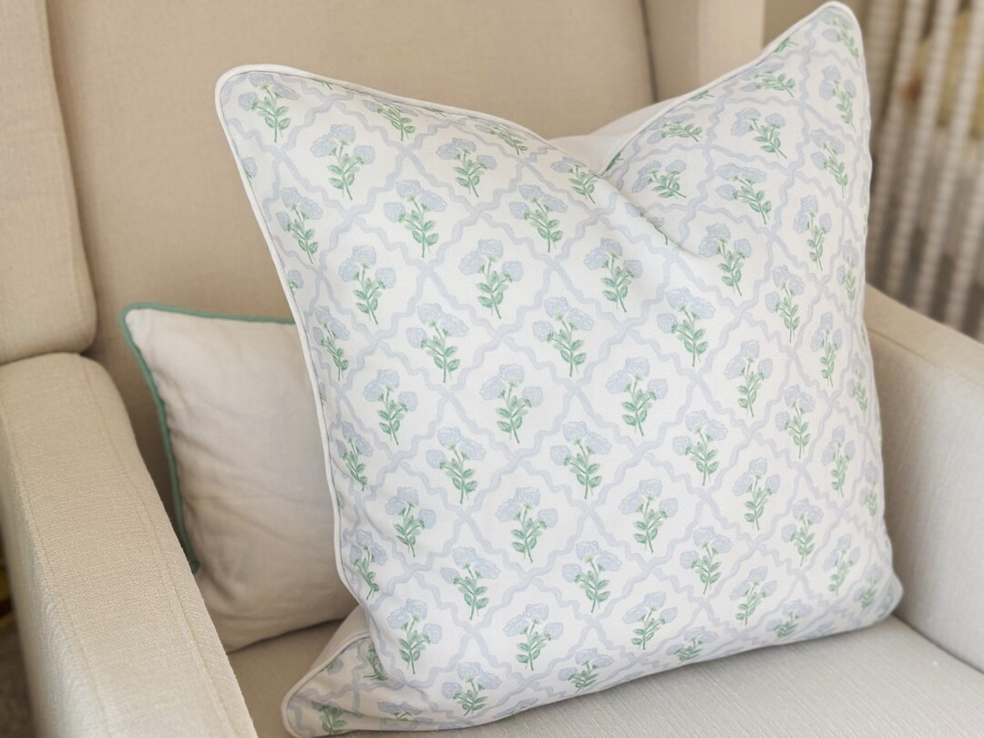 Watercolor Hydrangea Blue Floral Pillow Cover - Grandmillennial Decor | Etsy (US)