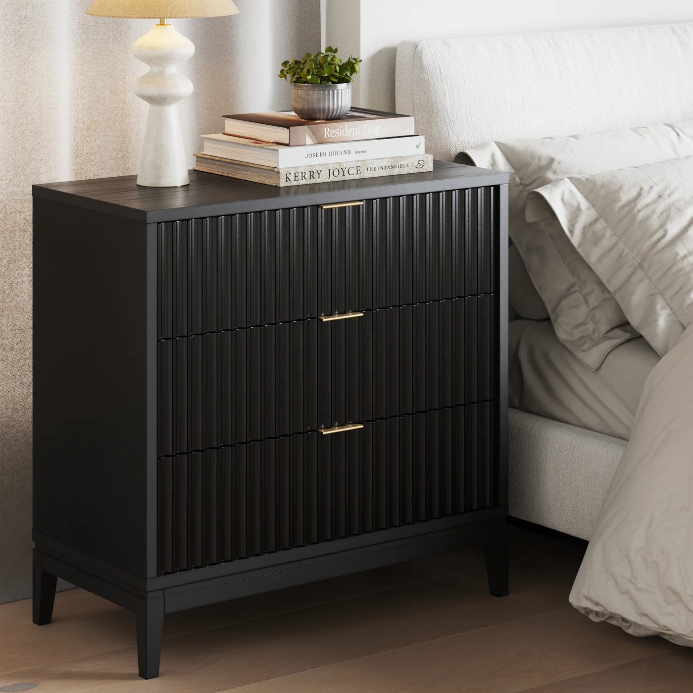 Mid-Century Fluted 3-Drawer Dresser Black | Nathan James