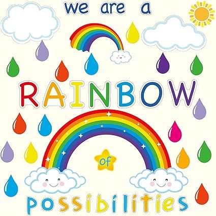 59Pcs Motivational Rainbow Bulletin Board Cutouts, Hello Sunshine Inspirational Classroom Decorat... | Amazon (US)