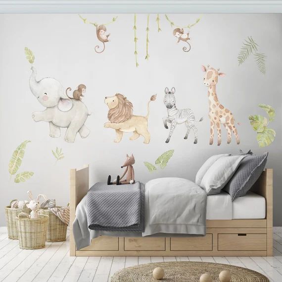 Reusable Fabric Wall Decal SAFARI ANIMALS Nursery wall | Etsy | Etsy (US)