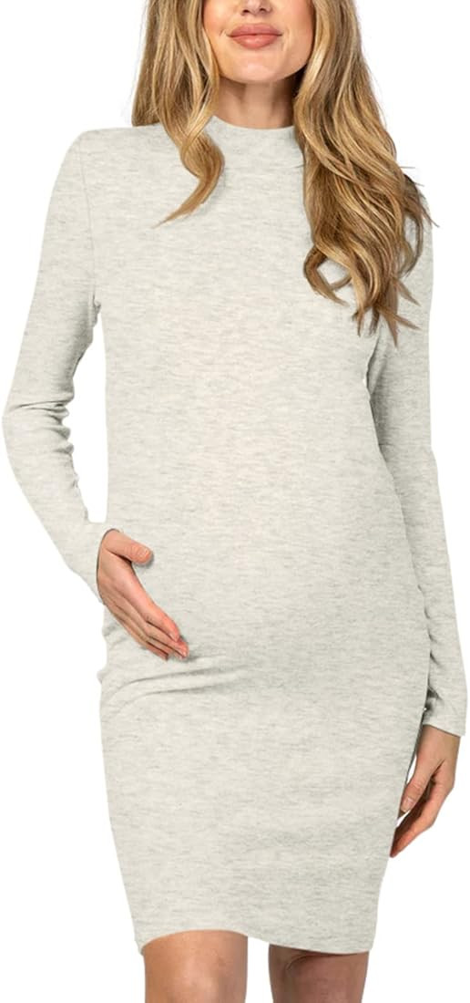 Women's Knit Ribbed Maternity Dress Long Sleeve Bodycon Dress for Daily Wearing or Baby Shower | Amazon (US)