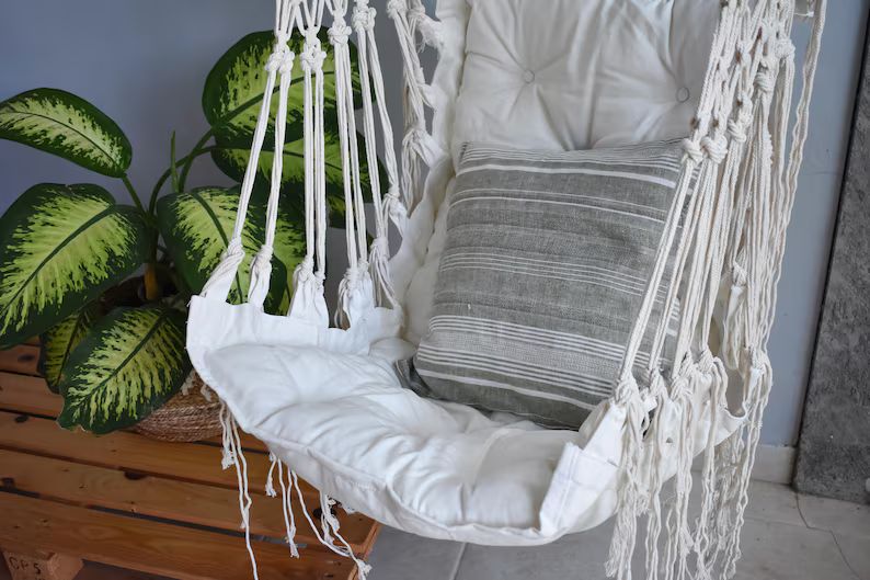Hammock swing chair, off white macrame and cotton handmade hammock swing chair | Etsy (AU)