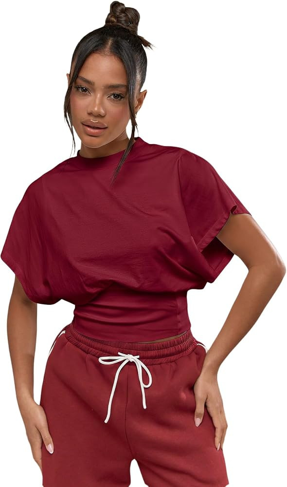 SHENHE Women's Dolman Sleeve T Shirt Cinched Waist Going Out Crop Top | Amazon (US)