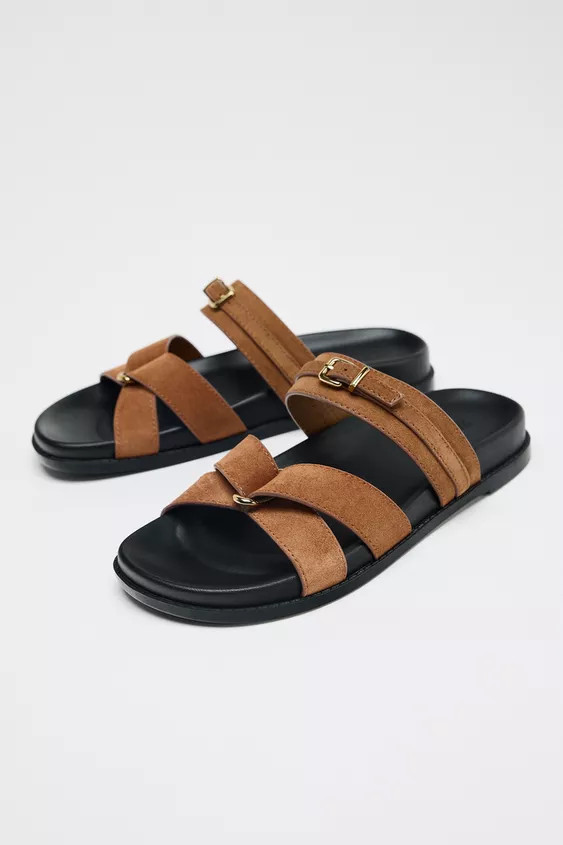SPLIT SUEDE CROSS STRAP SANDALS | Zara US