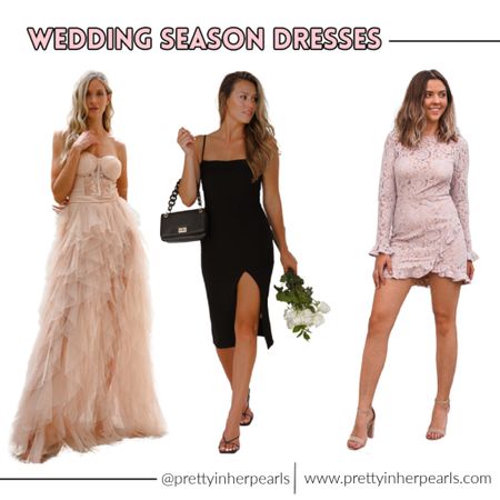 Wedding guest dresses for different occasions. The black spaghetti strap dress and light pink lace dress would also make fun dresses for bachelorette weekend party outfits. 


#LTKwedding #LTKFind #LTKunder100