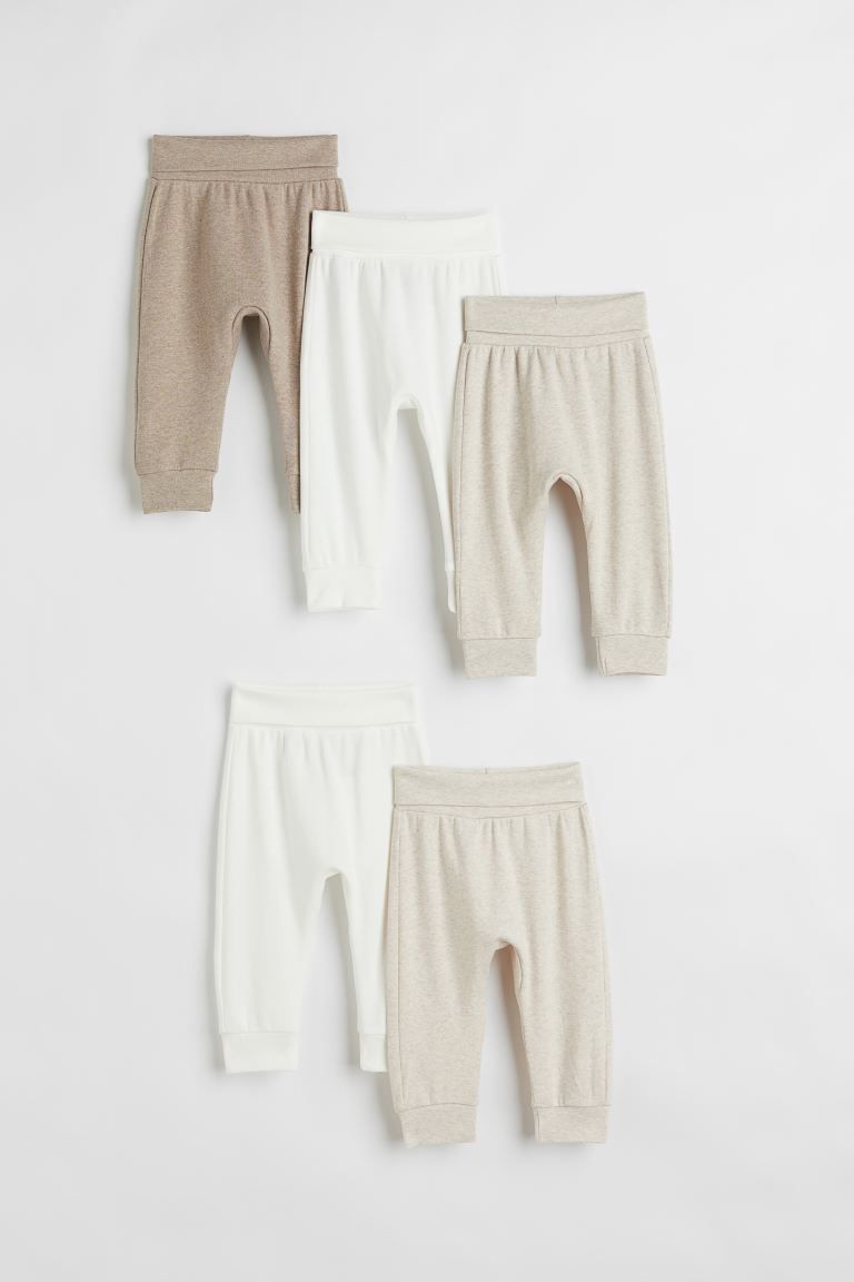 5-pack Cotton Pants - White/light beige melange - Kids | H&M US | H&M (US + CA)
