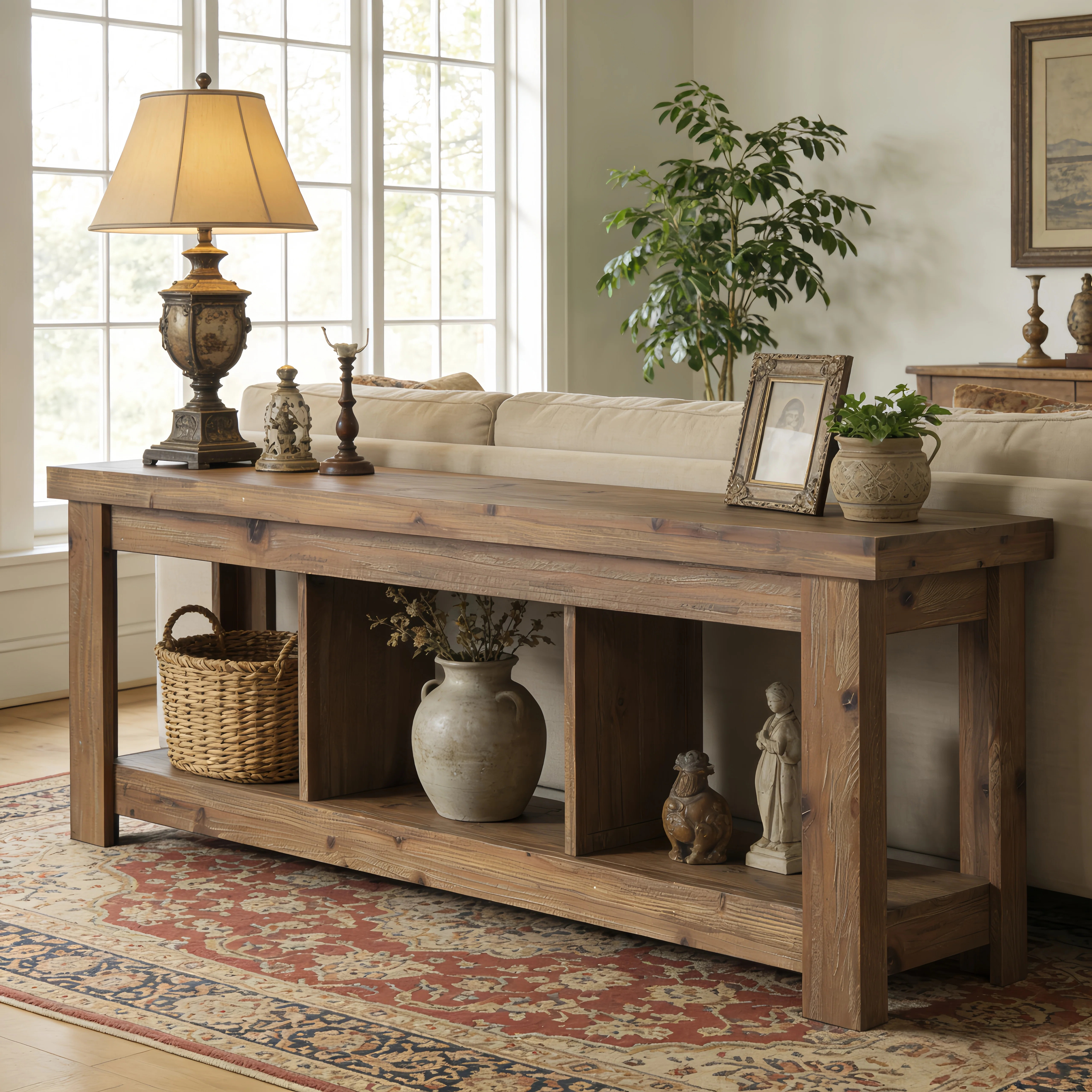 62.99-Inch Solid Wood Console Table, Farmhouse Sofa Table With Storage For Entryway, Living Room | Wayfair North America