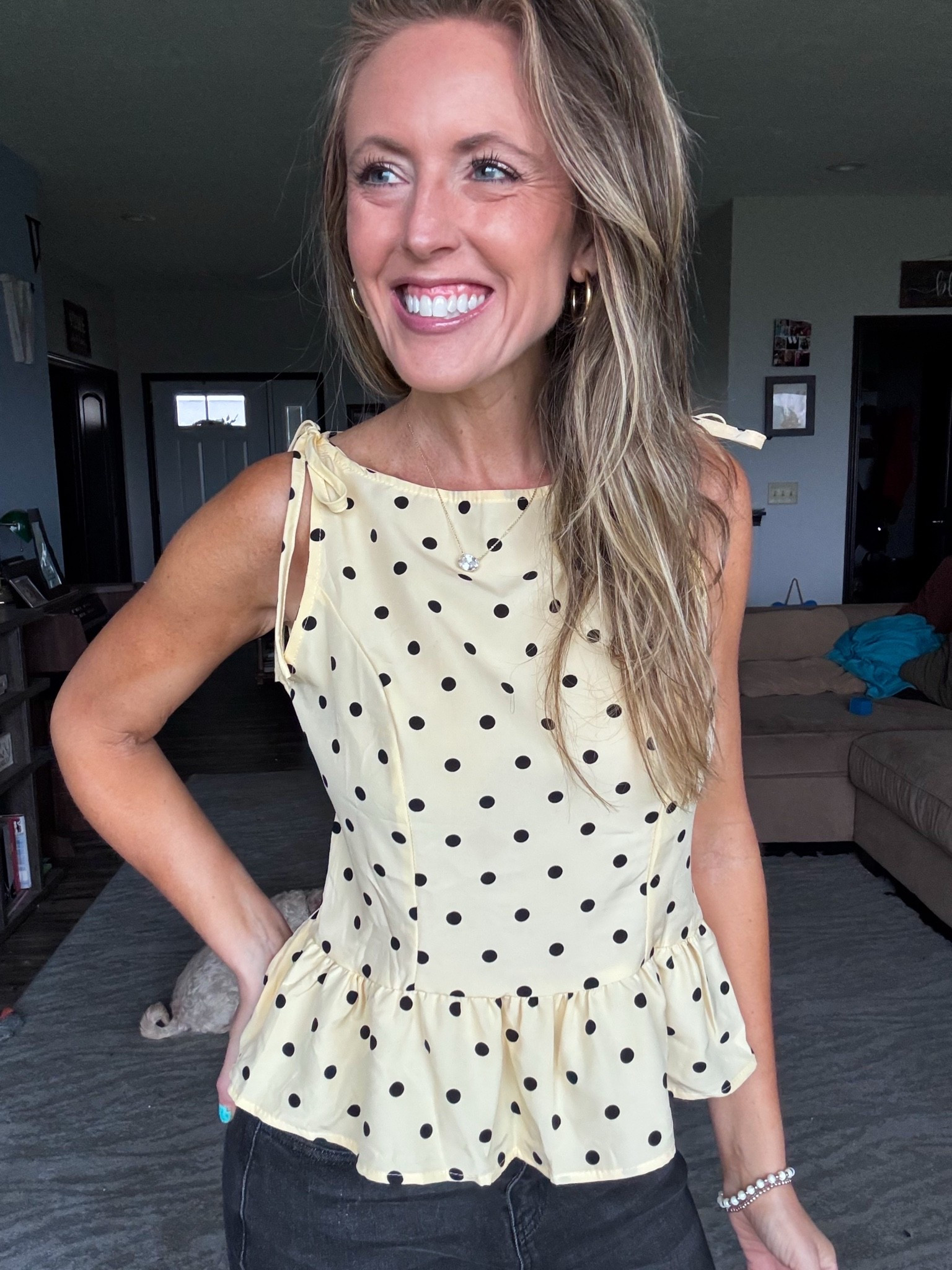 This yellow polka dot peplum top is so stinkin’ cute! 💛 Perfect for date night or a shopping day with the girls! Wearing a small.

As an Amazon Influencer I earn commission on qualifying purchases.

Yellow peplum top, polka dot top, trendy tops, spring trends, mom style, cute tops, spring fashion 2026, summer styles

#LTKootd #LTKOver40 #LTKMidsize