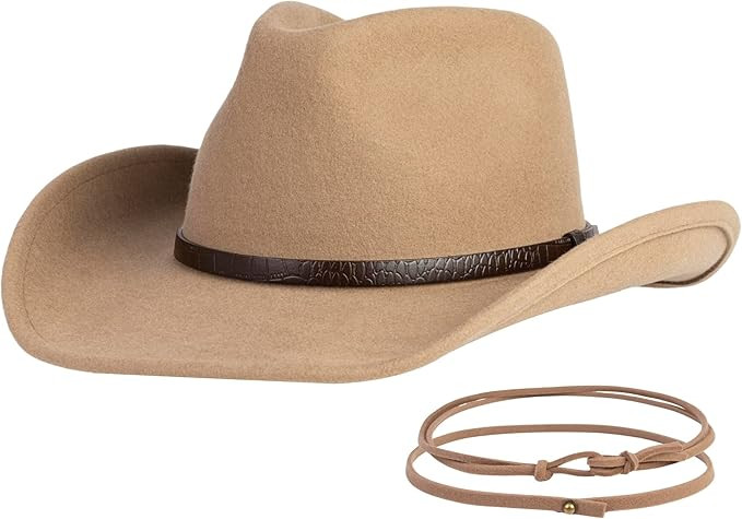 Cowboy Hat Water-Resistant Felt Hats 100% Wool Wide Brim Western Panama Rancher Hat for Women Men | Amazon (US)