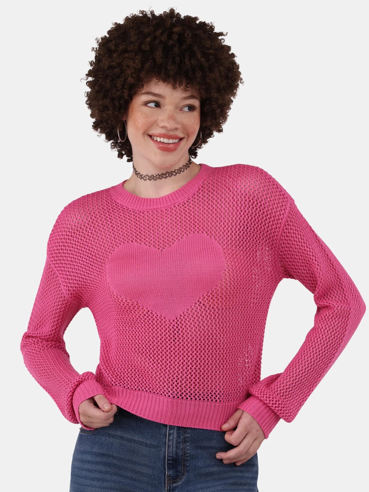 No Boundaries Heart Mesh Pullover, Lightweight, Women's, Sizes XXS-XXL - Walmart.com | Walmart (US)
