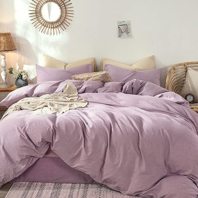 MooMee Bedding Duvet Cover Set 100% Washed Cotton Linen Like Textured Breathable Durable Soft Com... | Amazon (US)