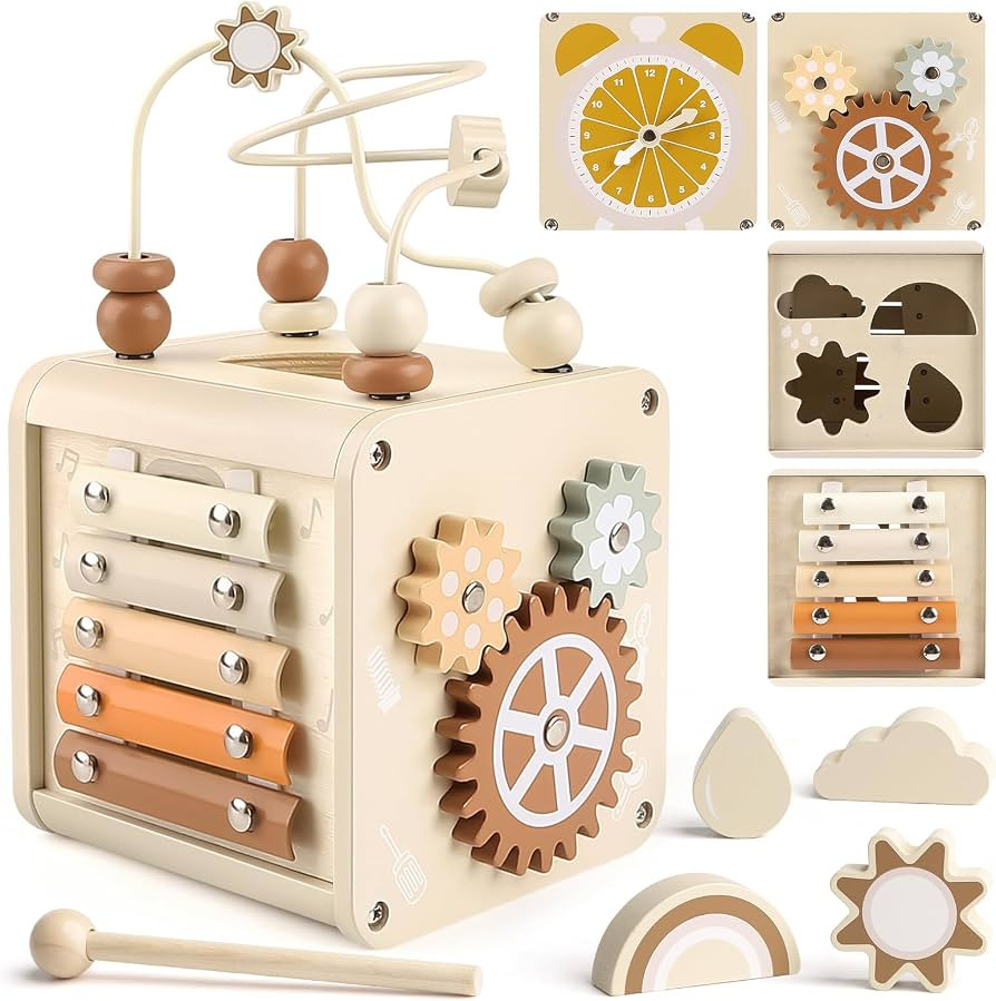 Vanplay Montessori Toys for 1+ Year Old Girls Boy Gifts, Wooden Activity Cube Sensory Toys for Ba... | Amazon (US)