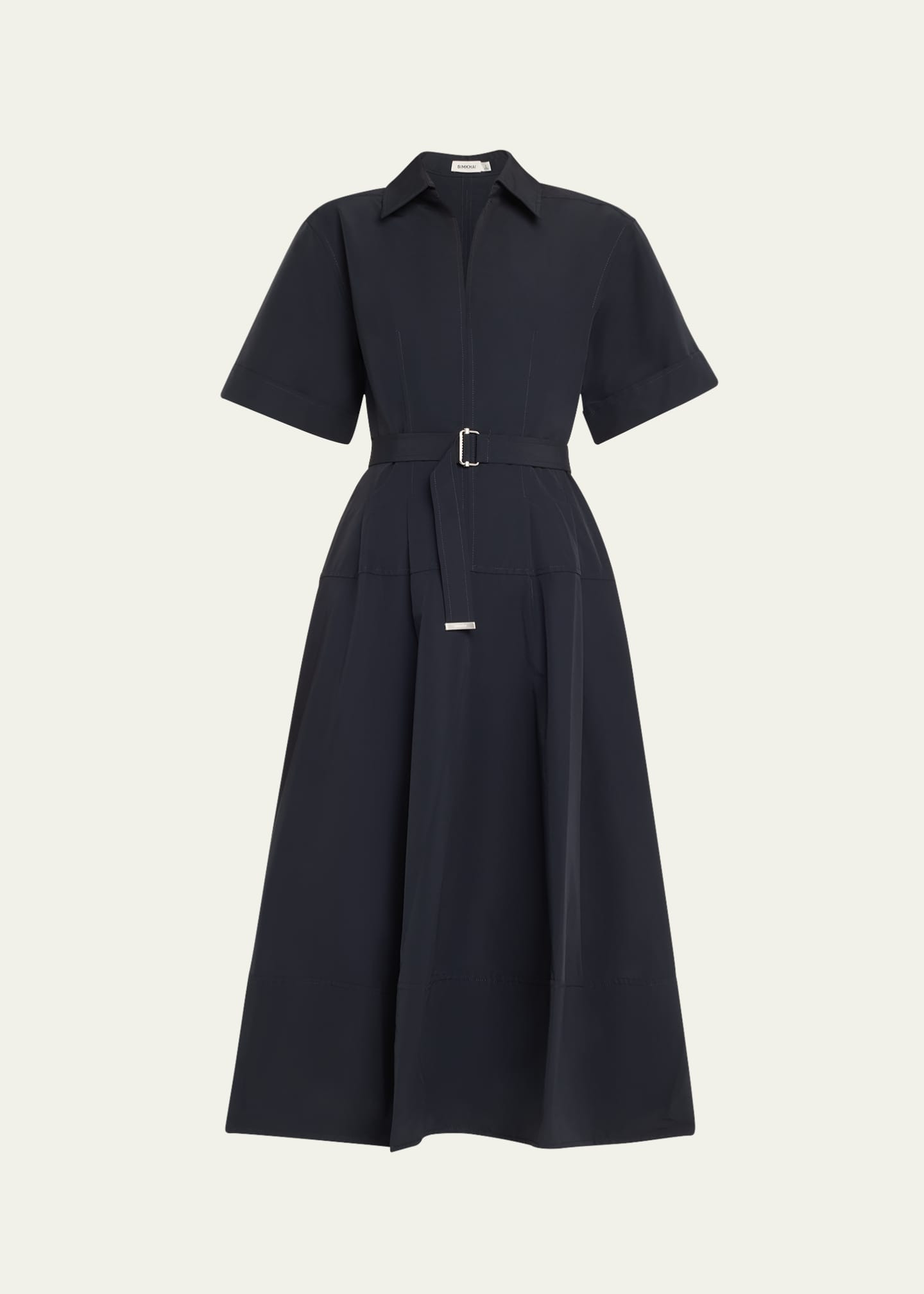 SIMKHAI Deanna Belted Poplin Short-Sleeve Midi Shirtdress | Bergdorf Goodman