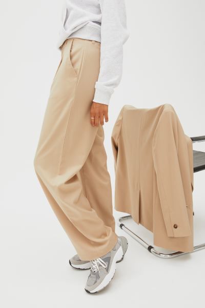 Wide-leg Twill Pants - Black - Ladies | H&M US | H&M (US)