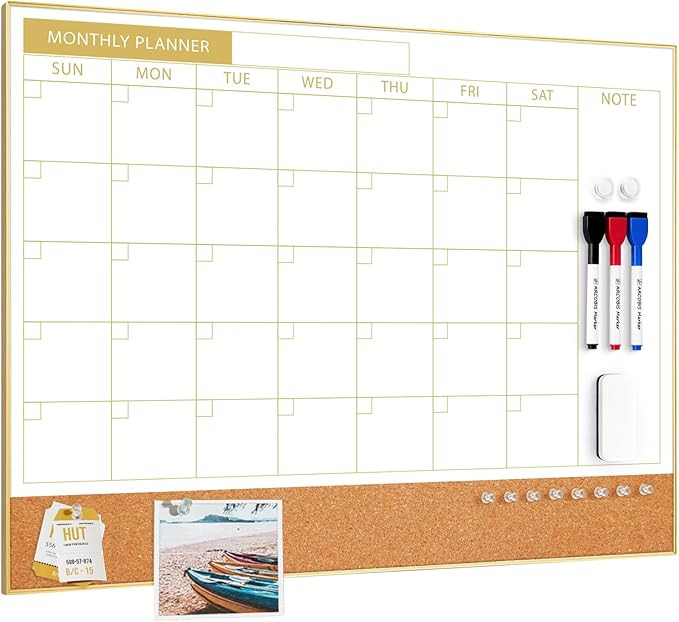 ARCOBIS Dry Erase Calendar Whiteboard Cork Board Combo, 24"x18" Magnetic White Board Calendar Dry... | Amazon (US)