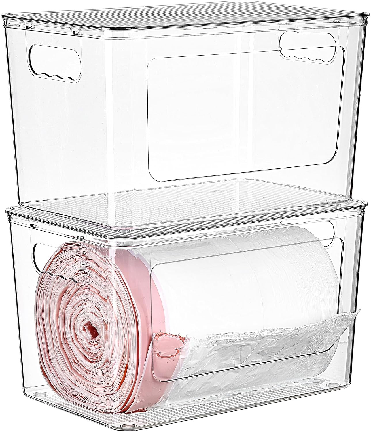 Vtopmart 2 Pack Clear Trash Bag Holder, Stackable Garbage Bag Dispenser | Amazon (US)