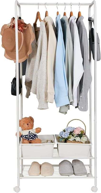 Wisfor Garment Rack with Shelves and Wheels Metal Clothing Organizer Rack with Hangers Hanging Ro... | Amazon (CA)