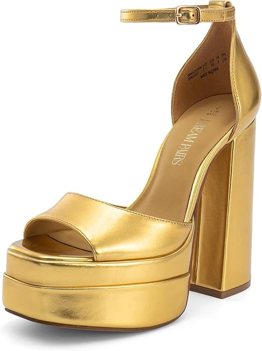 DREAM PAIRS High Heels Chunky Block Platform Heels for Women Ankle Strap Sexy Open Square Toe Hee... | Amazon (US)