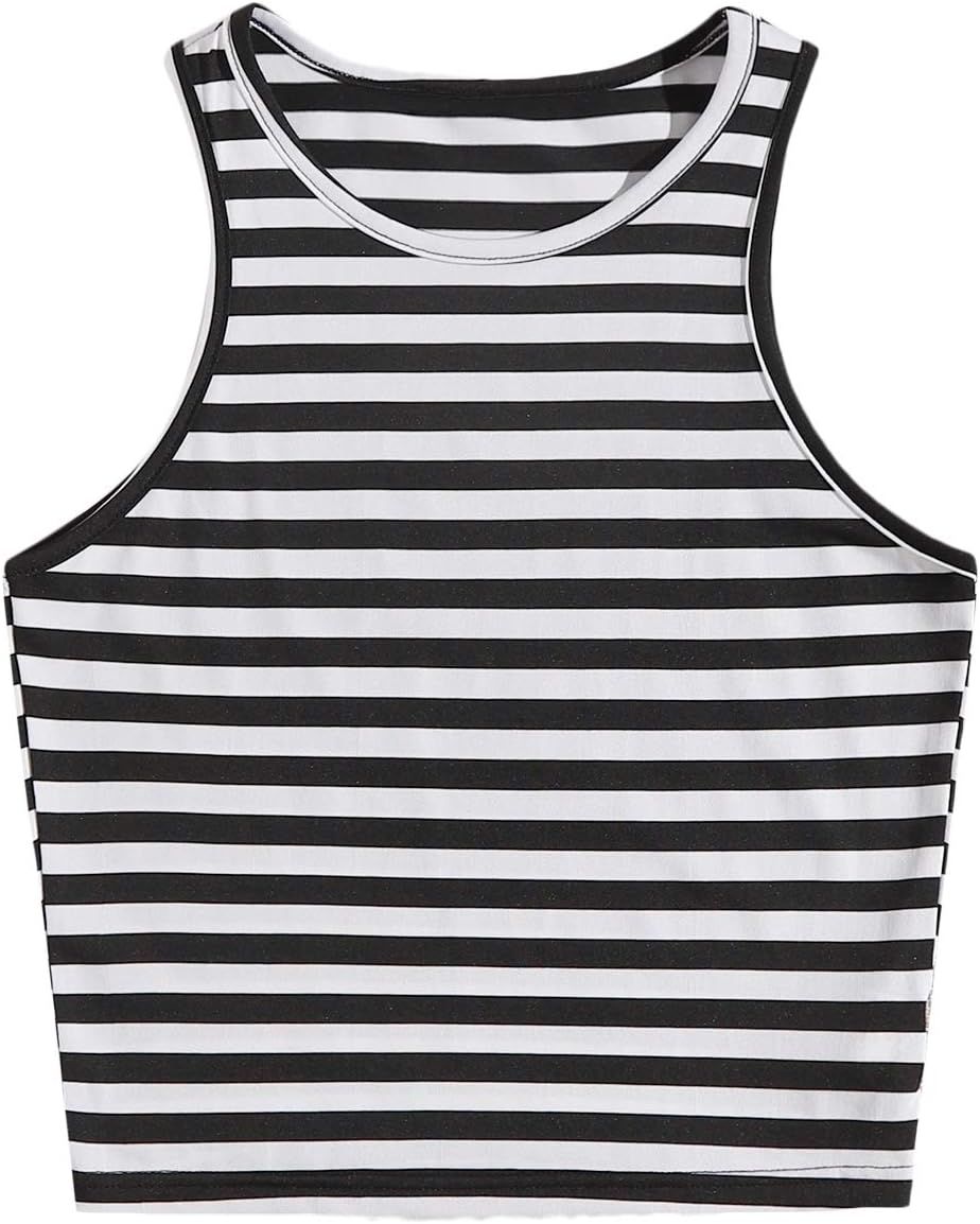 Milumia Women Striped Crop Tank Tops Sleeveless Skinny Tee Shirts | Amazon (US)