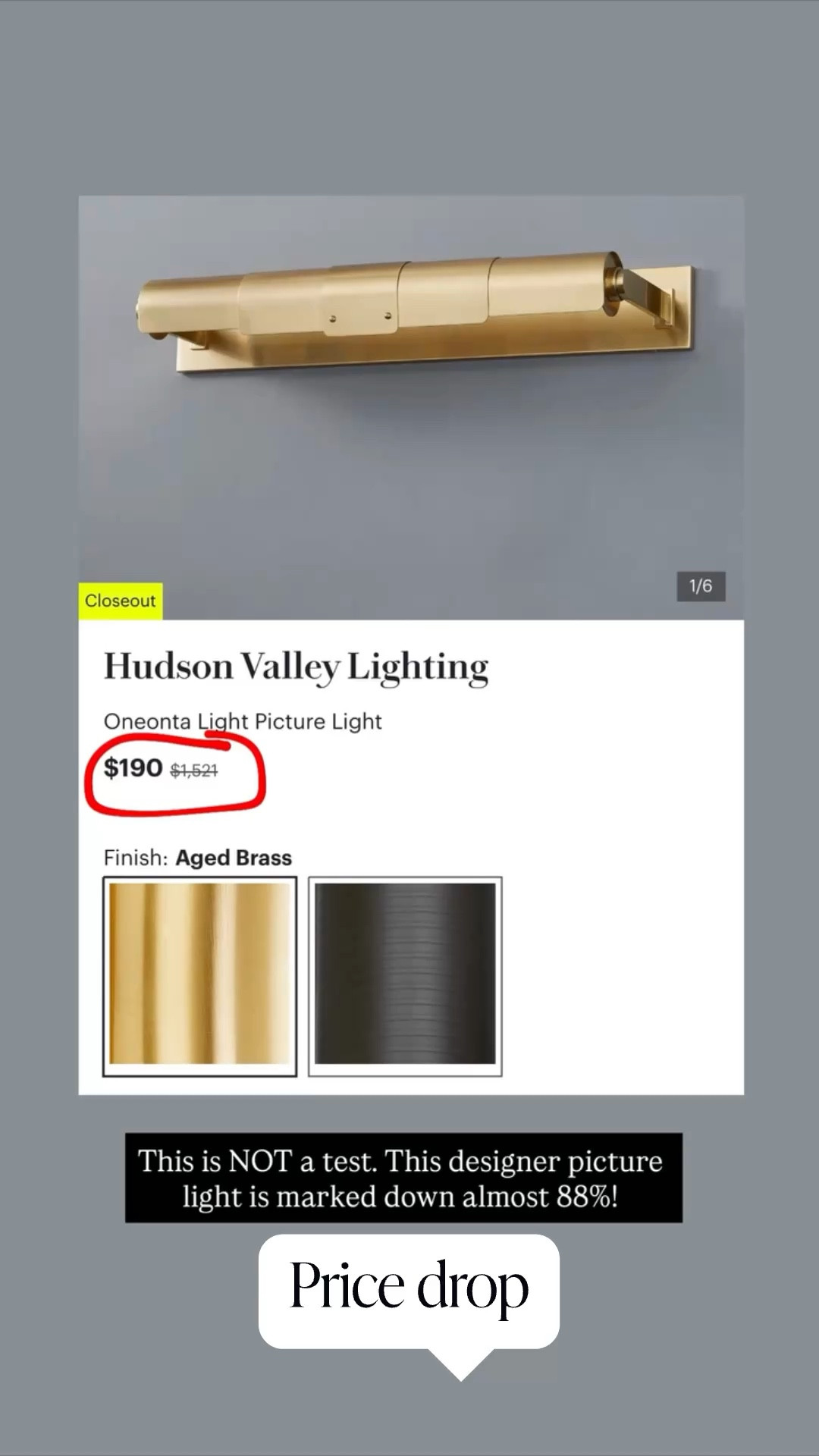 My jaw dropped when I saw this. This Hudson Valley designer picture light is almost 88% off and now less than $200.🤯 And the reviews are great! Shown in aged brass but also available in distressed bronze. Run, friends, run!

#LTKSaleAlert #LTKHome