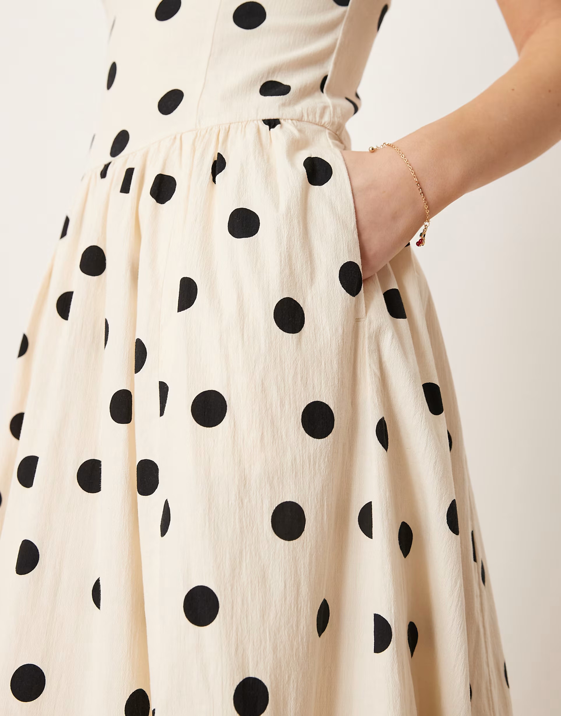 Abercrombie & Fitch high neck drop waist midi dress in black polka dot | ASOS (Global)