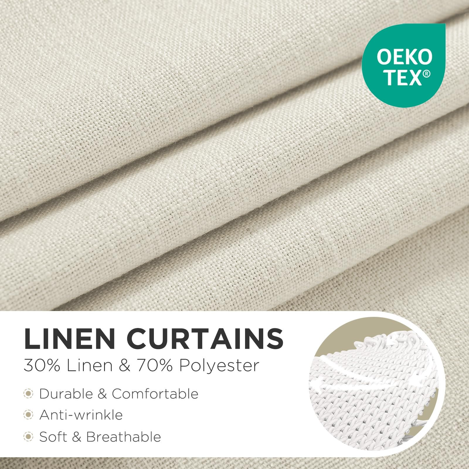 Joydeco Linen Curtains for Living Room,Light Filtering Rod Pocket Back Tab Semi Sheer Drapes Wind... | Amazon (US)