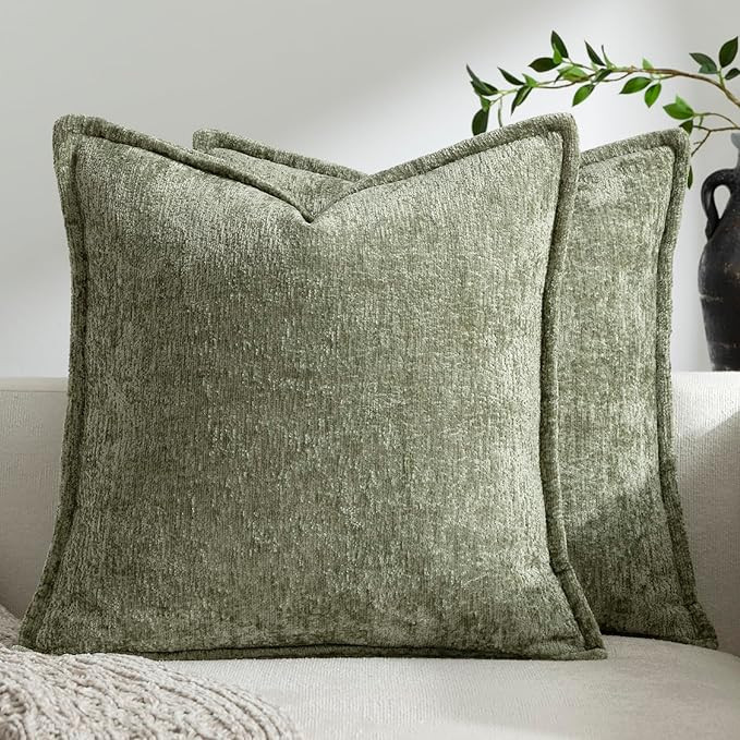 Pack of 2 Sage Green Christmas Decorative Throw Pillow Covers 24x24 Cozy Soft Chenille Accent Vin... | Amazon (US)
