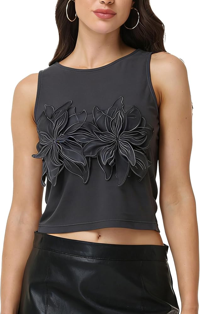 Majdan Women's 3D Floral Applique Mesh Tank Top Sheer Sleeveless Elegant Blouse for Summer & Even... | Amazon (US)