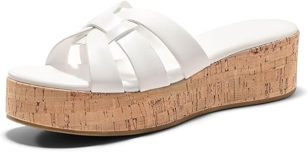 Coutgo Women's Platform Sandals Open Toe Slip On Low Wedge Slides Cork Heeled Beach Vacation Shoe... | Amazon (US)