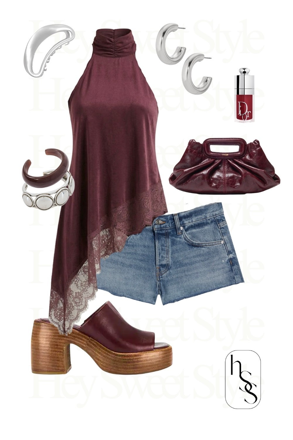 This burgundy lace hem top + denim shorts + matching platform mules is the mooooood! 🍷

#LTKootd
