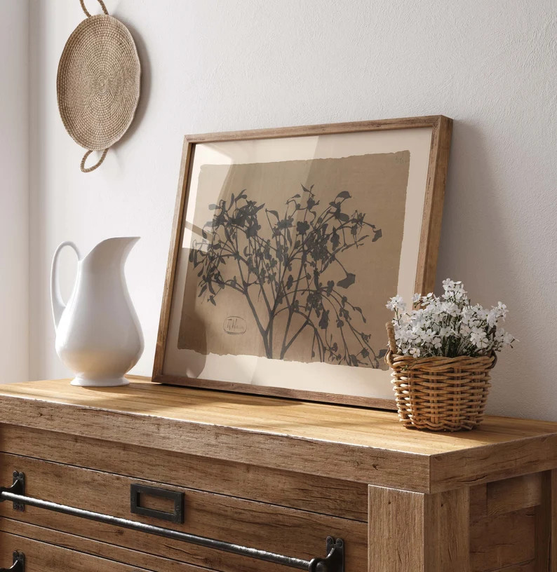 Watercolor Neutral Wildflower Print, Vintage Botanical Art, Moody Dark Branch, Minimalist Farmhou... | Etsy (US)