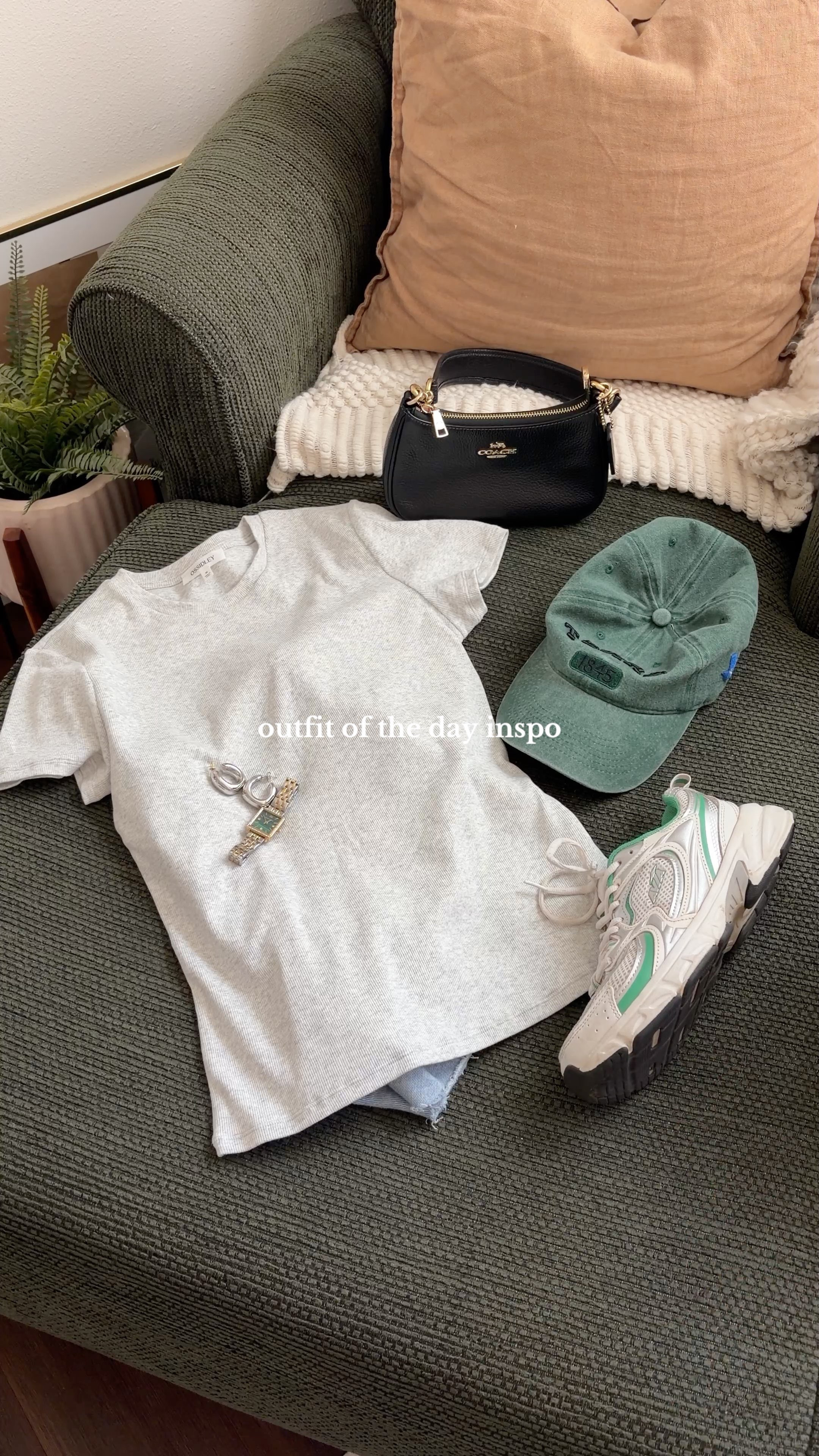 today’s fit 🍃 grey ribbed tshirt outfit, fitted tee outfit, denim shorts outfit, baseball cap outfit, dad sneakers outfit, casual streetwear outfit, everyday casual outfit, summer casual outfit, athleisure outfit, sporty chic outfit, off duty model style, effortless street style, casual cool outfit, minimal street style, neutral outfit inspo, grey outfit aesthetic, laid back style, weekend outfit idea, running errands outfit, comfy cute outfit, sporty casual look, streetwear basics, elevated basics outfit, coach shoulder bag outfit, Coach bag outfit, BaubleBar jewelry outfit, gold jewelry styling, layered jewelry look, accessories inspo, baseball hat outfit, sneakers outfit inspo, dad shoe trend, ootd, outfit inspo, style inspo, fashion inspo 2026, trending outfits, everyday style  

 #LTKFestival #LTKgrwm #LTKootd