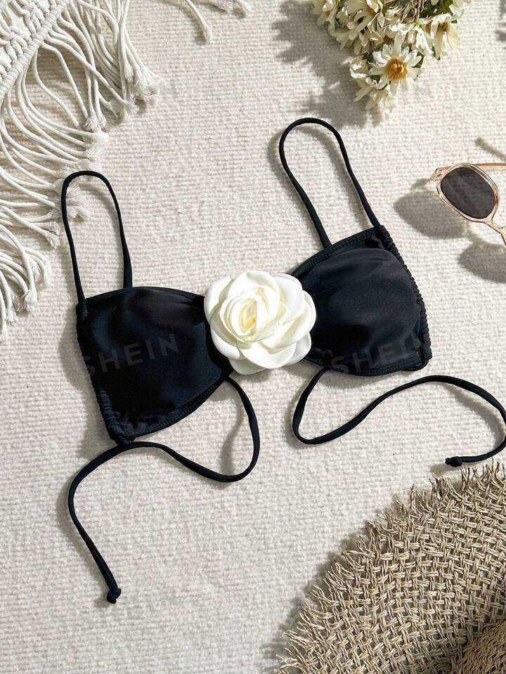 SHEIN Swim Summer Beach Women's Floral Decorated Swimsuit Top With 3d Flowers | SHEIN USA | SHEIN