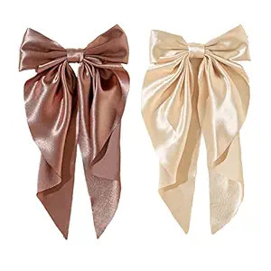 Yuyeran 2Pcs Super Big Bow Hair Clips French Style Soild Color Knotted Bowknot Spring Snap Barret... | Amazon (US)