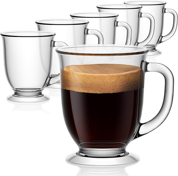 Vivimee Large Glass Coffee Mugs, Clear, Set of 6, 15 Oz With Handles for Hot Beverages, Clear Mug... | Amazon (US)