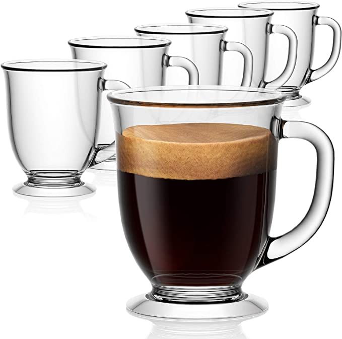 Glass Coffee Mugs Set of 6, Vivimee Clear Coffee Mug 15 Oz, Large Glass Mugs With Handles for Hot... | Amazon (US)