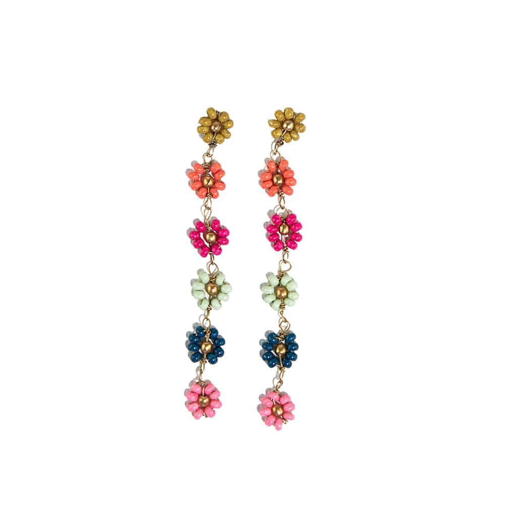 Amanda Multi Color Flower Beaded Dangle Earrings Rainbow | INK+ALLOY